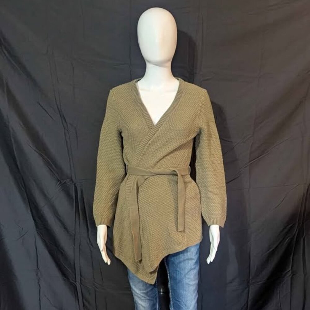 Women's Army Green Colored Westport Cardigan Sweater With Tie Size Small